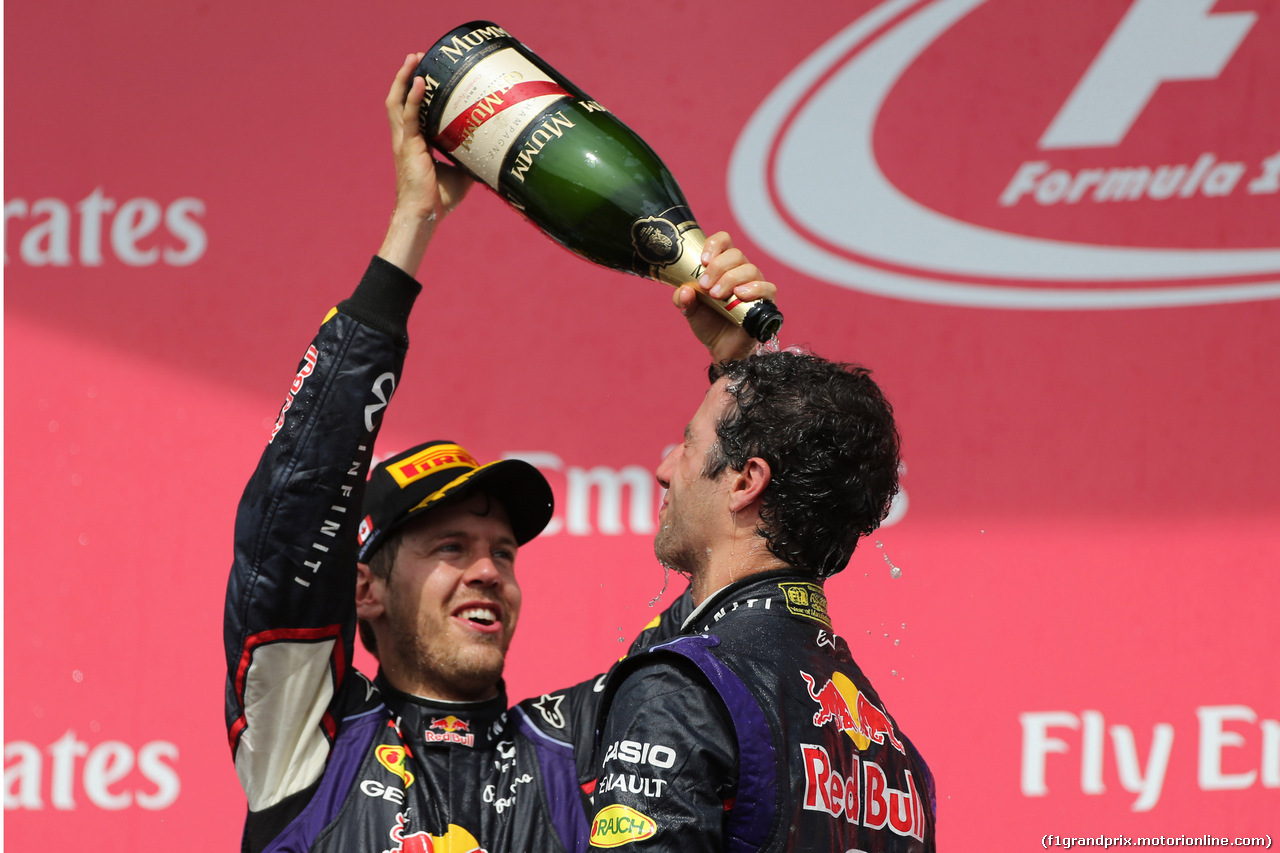 GP CANADA, 08.06.2014- Gara, 1st position Daniel Ricciardo (AUS) Red Bull Racing RB10 e terzo Sebastian Vettel (GER) Red Bull Racing RB10