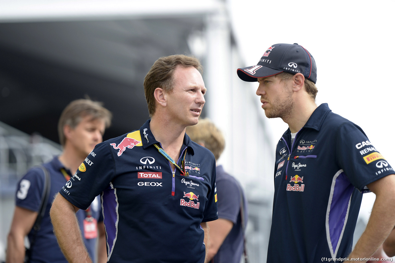 GP CANADA, 08.06.2014- Festeggiamenti, Daniel Ricciardo (AUS) Red Bull Racing RB10 vincitore e terzo Sebastian Vettel (GER) Red Bull Racing RB10 with Christian Horner (GBR), Red Bull Racing, Sporting Director