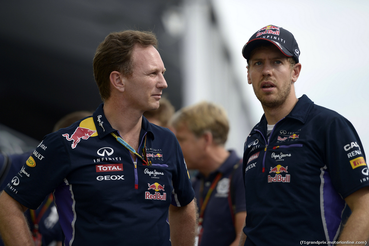 GP CANADA, 08.06.2014- Festeggiamenti, Daniel Ricciardo (AUS) Red Bull Racing RB10 vincitore e terzo Sebastian Vettel (GER) Red Bull Racing RB10 with Christian Horner (GBR), Red Bull Racing, Sporting Director