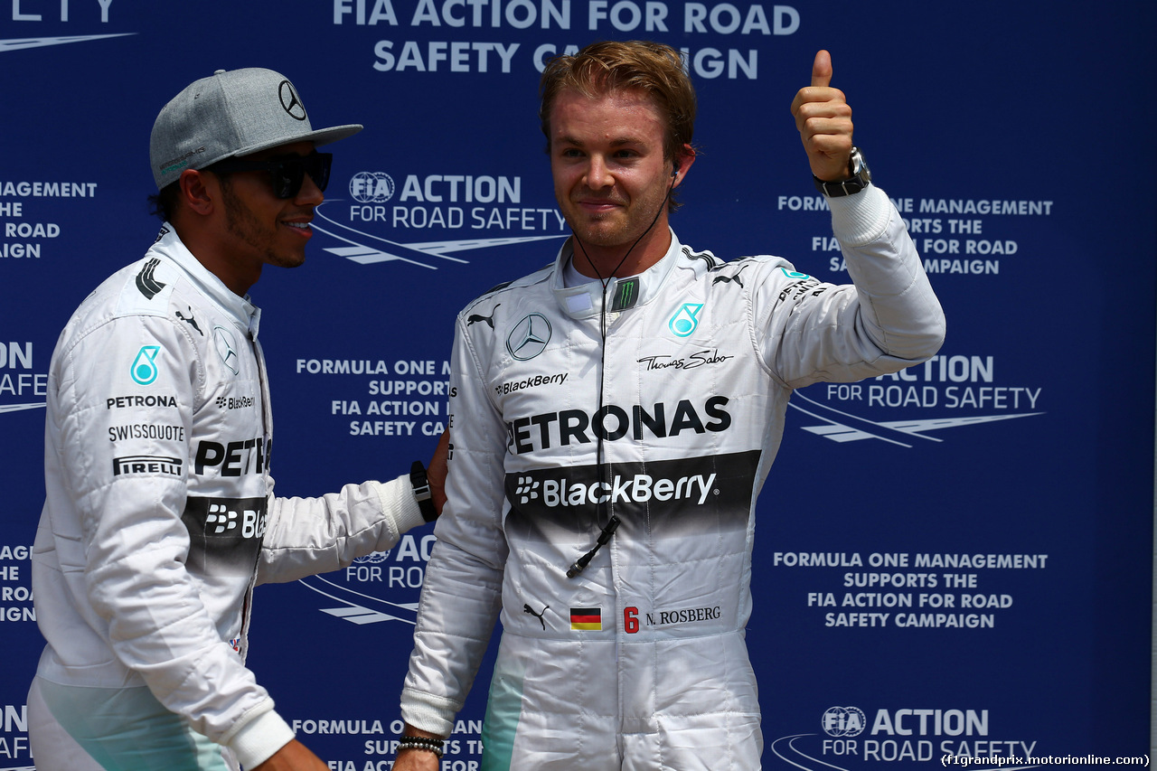 GP CANADA, 07.06.2014- Qualifiche, secondo Lewis Hamilton (GBR) Mercedes AMG F1 W05 e Nico Rosberg (GER) Mercedes AMG F1 W05 pole position
