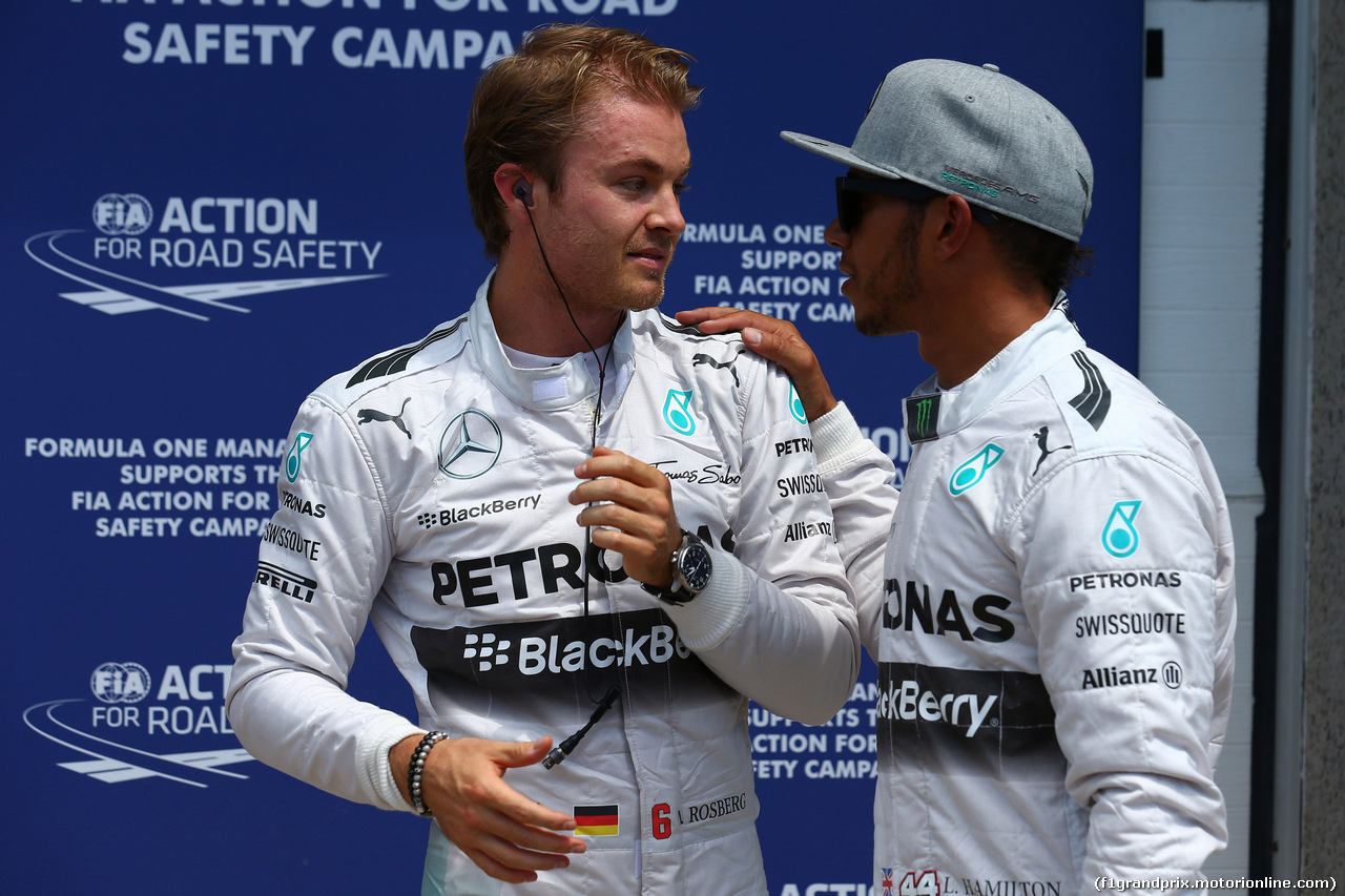 GP CANADA, 07.06.2014- Qualifiche, Nico Rosberg (GER) Mercedes AMG F1 W05 pole position e secondo Lewis Hamilton (GBR) Mercedes AMG F1 W05