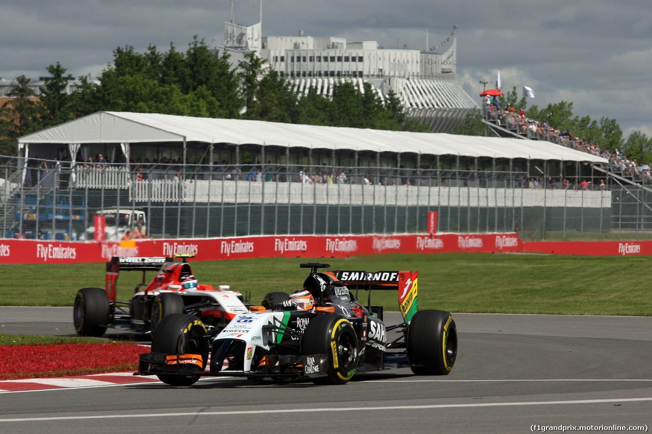 GP CANADA, 06.06.2014- Prove Libere 1, Nico Hulkenberg (GER) Sahara Force India F1 VJM07 davanti a Max Chilton (GBR), Marussia F1 Team MR03
