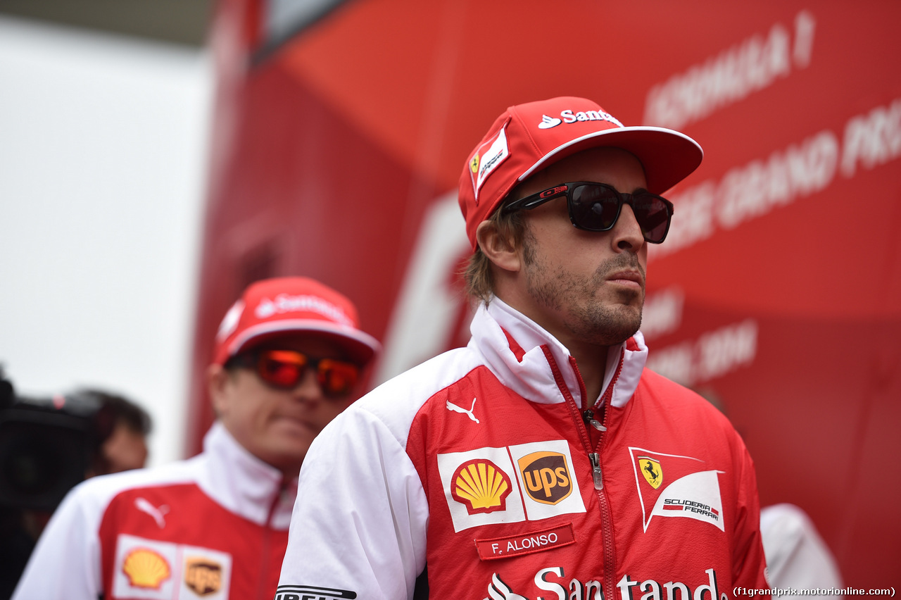 GP CINA, 20.04.2014- Drivers parade, Fernando Alonso (ESP) Ferrari F14T