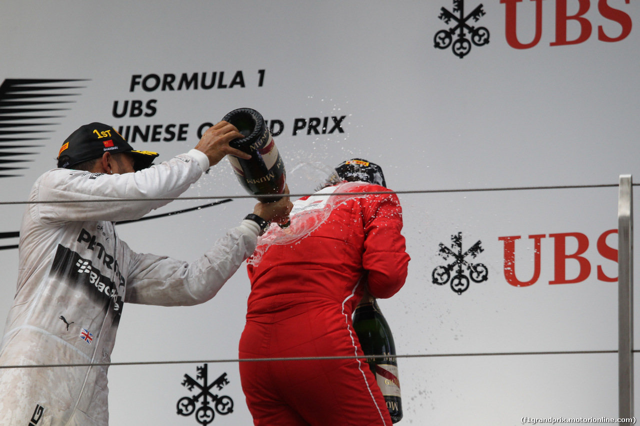 GP CINA, 20.04.2014- Podium, winner Lewis Hamilton (GBR) Mercedes AMG F1 W05, 3rd Fernando Alonso (ESP) Ferrari F14T