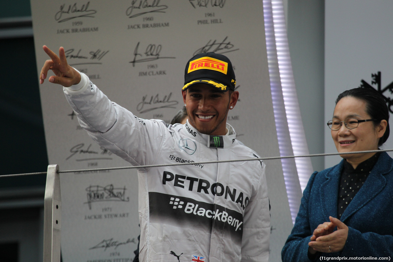 GP CINA, 20.04.2014- Podium, winner Lewis Hamilton (GBR) Mercedes AMG F1 W05, 2nd Nico Rosberg (GER) Mercedes AMG F1 W05, 3rd Fernando Alonso (ESP) Ferrari F14T