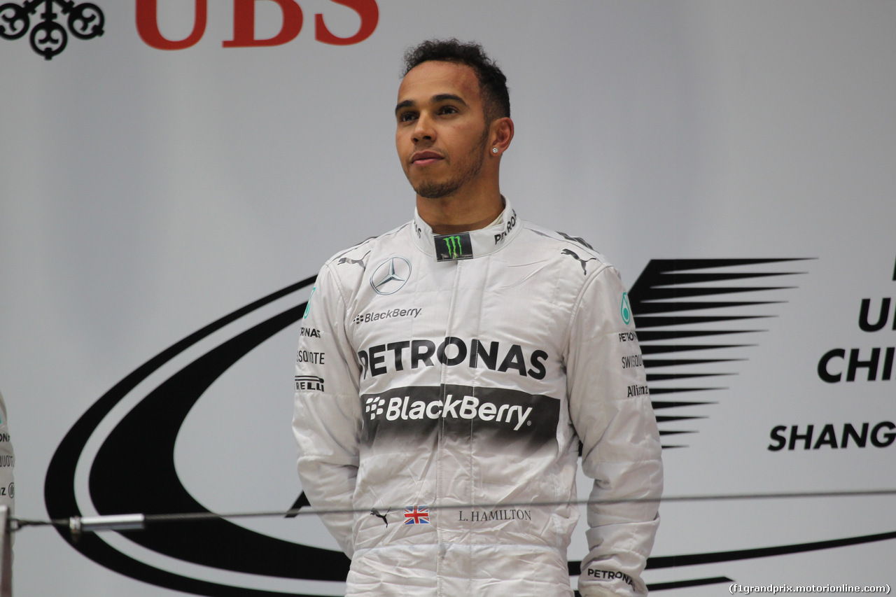 GP CINA, 20.04.2014- Podium, winner Lewis Hamilton (GBR) Mercedes AMG F1 W05, 2nd Nico Rosberg (GER) Mercedes AMG F1 W05, 3rd Fernando Alonso (ESP) Ferrari F14T