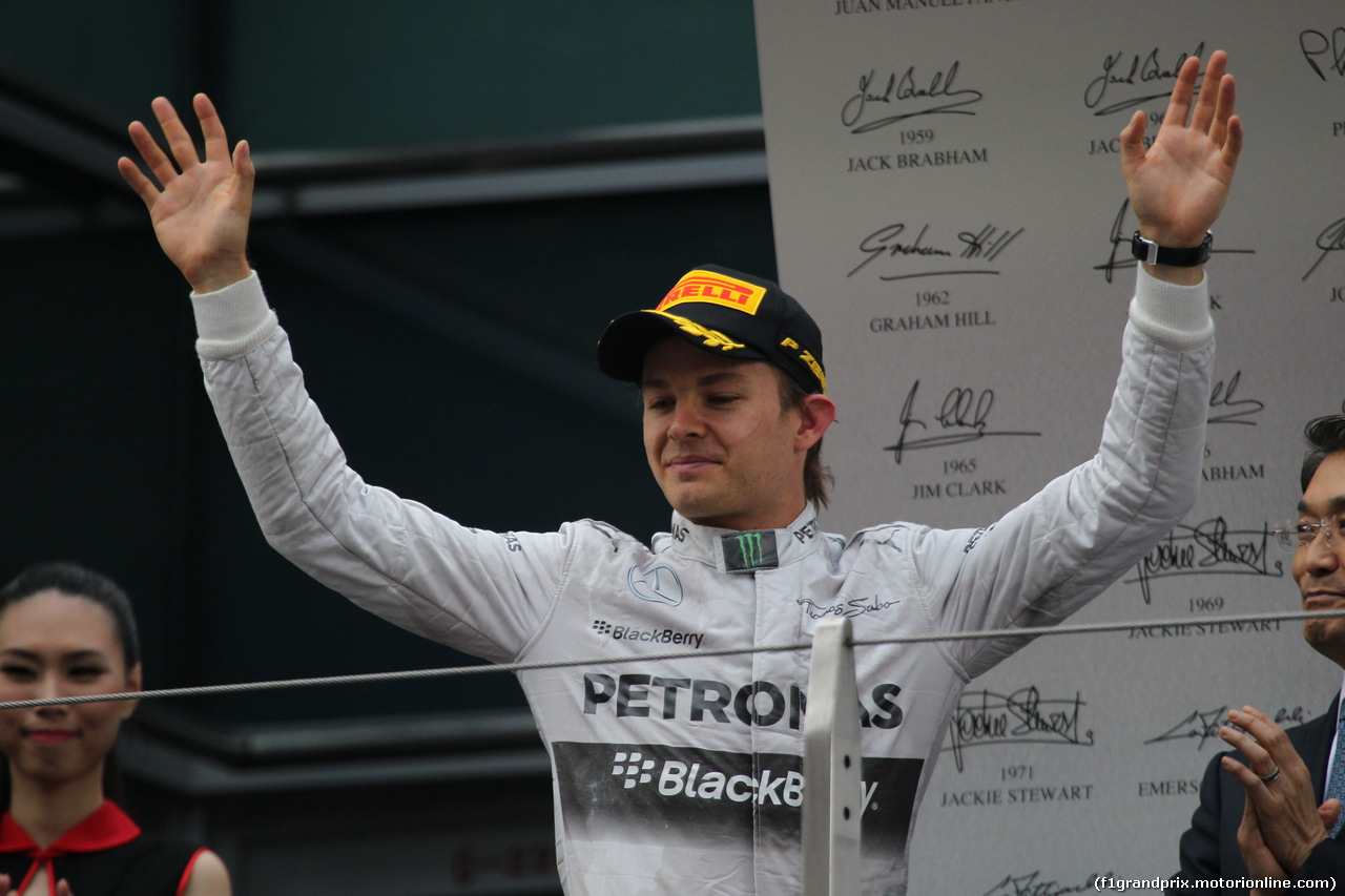 GP CINA, 20.04.2014- Podium, winner Lewis Hamilton (GBR) Mercedes AMG F1 W05, 2nd Nico Rosberg (GER) Mercedes AMG F1 W05, 3rd Fernando Alonso (ESP) Ferrari F14T