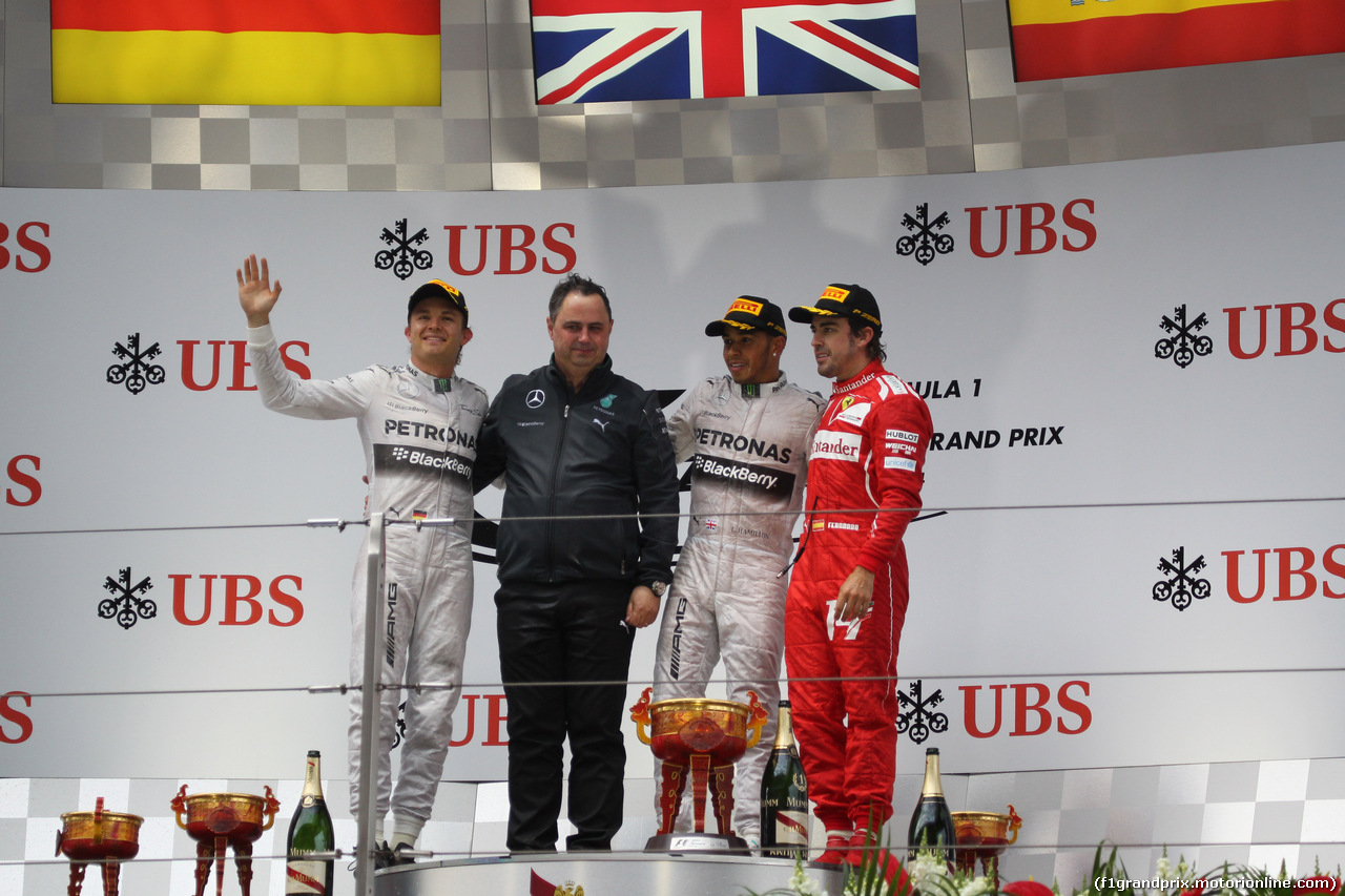 GP CINA, 20.04.2014- Podium, winner Lewis Hamilton (GBR) Mercedes AMG F1 W05, 2nd Nico Rosberg (GER) Mercedes AMG F1 W05, 3rd Fernando Alonso (ESP) Ferrari F14T