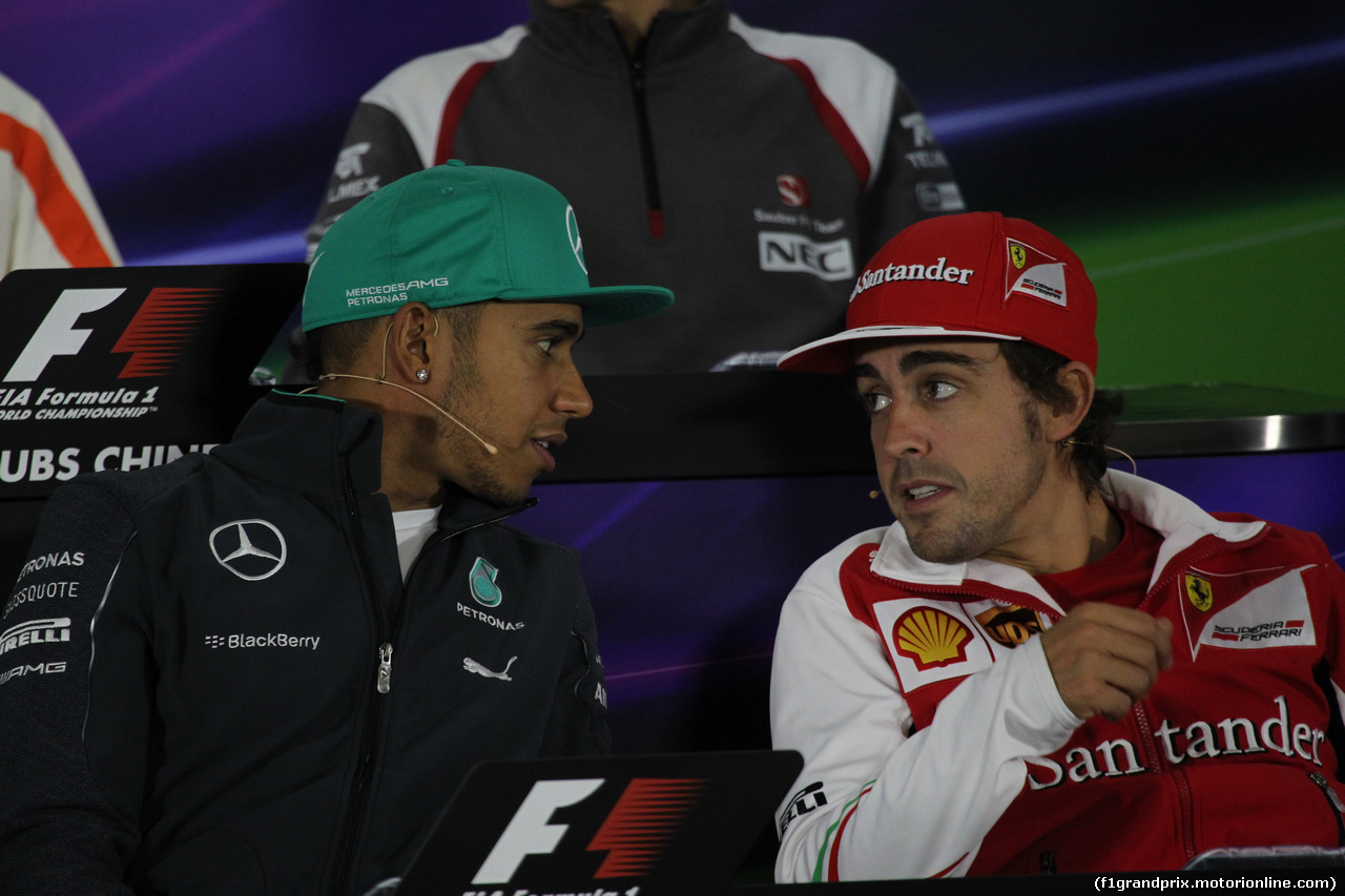 GP CINA, 17.04.2014- Press Conference, Lewis Hamilton (GBR) Mercedes AMG F1 W05  e Fernando Alonso (ESP) Ferrari F14T