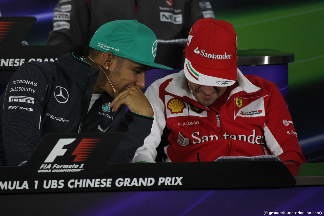 GP CINA, 17.04.2014- Press Conference, Lewis Hamilton (GBR) Mercedes AMG F1 W05 e Fernando Alonso (ESP) Ferrari F14T