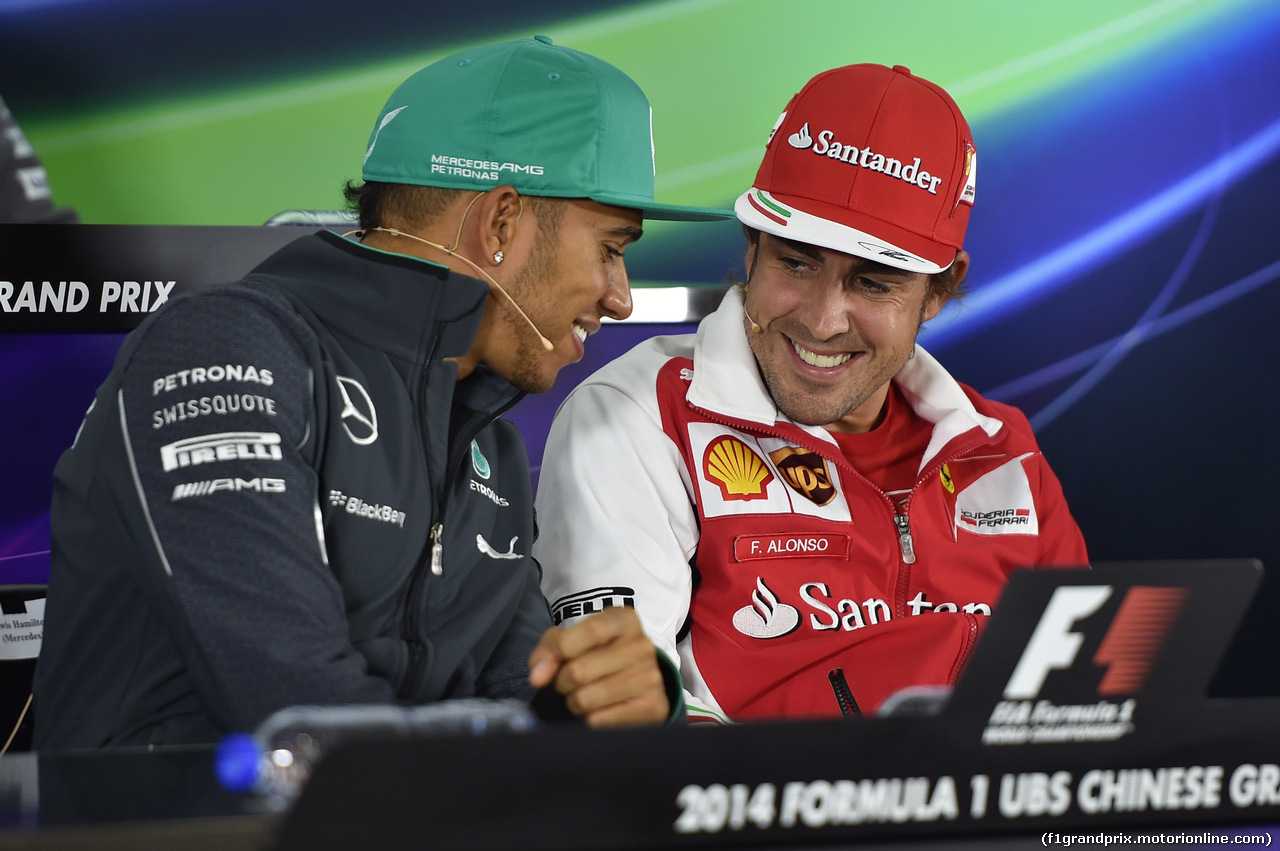 GP CINA, 17.04.2014- Press Conference, Lewis Hamilton (GBR) Mercedes AMG F1 W05 e Fernando Alonso (ESP) Ferrari F14T