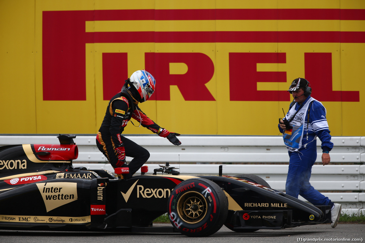 GP GERMANIA, 20.07.2014- Gara, Romain Grosjean (FRA) Lotus F1 Team E22 out of the race for tech failure