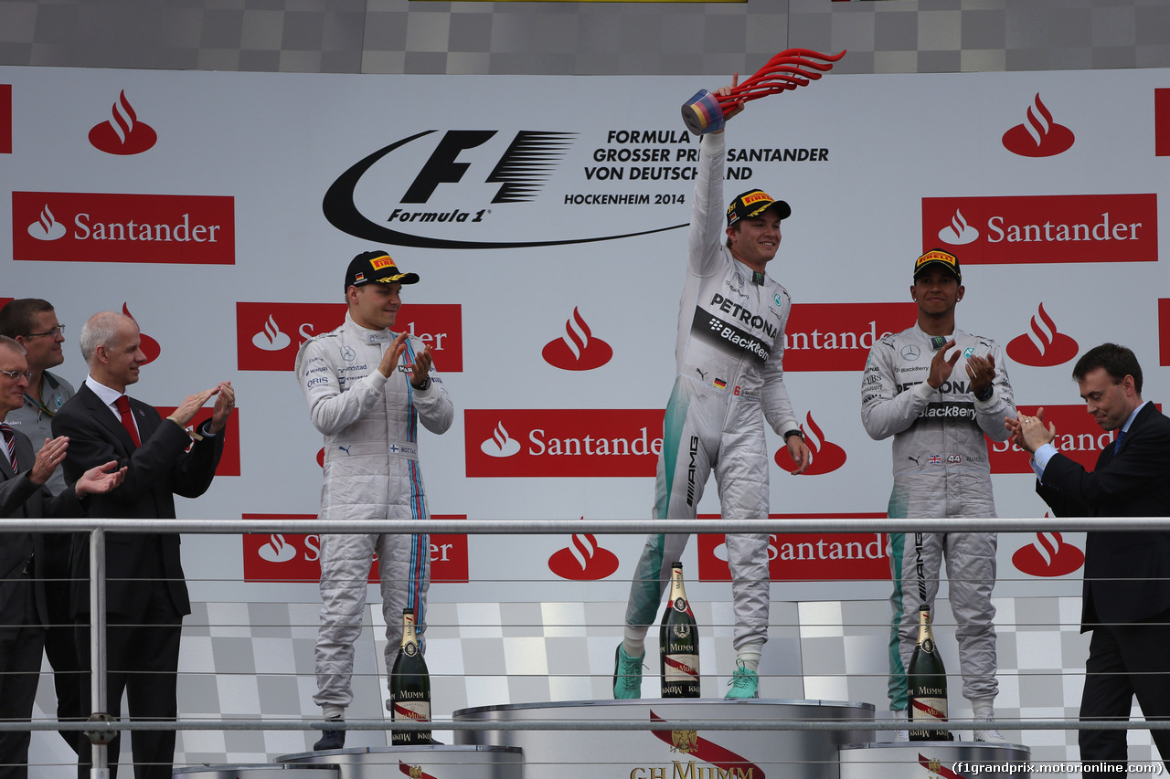 GP GERMANIA, 20.07.2014- Gara,  The Podium: winner Nico Rosberg (GER) Mercedes AMG F1 W05, 2nd Valtteri Bottas (FIN) Williams F1 Team FW36, 3rd Lewis Hamilton (GBR) Mercedes AMG F1 W05