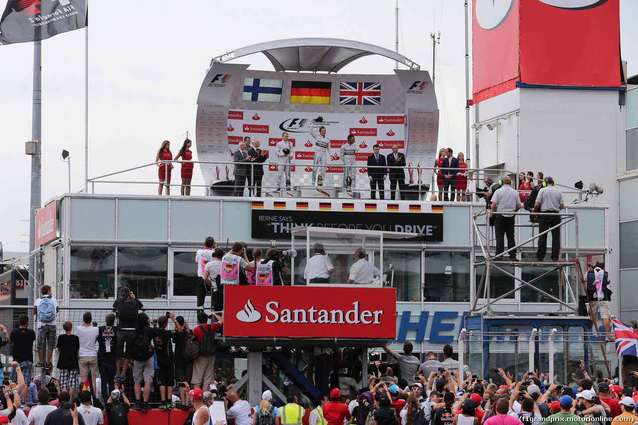 GP GERMANIA, 20.07.2014- Gara,  The Podium: winner Nico Rosberg (GER) Mercedes AMG F1 W05, 2nd Valtteri Bottas (FIN) Williams F1 Team FW36, 3rd Lewis Hamilton (GBR) Mercedes AMG F1 W05