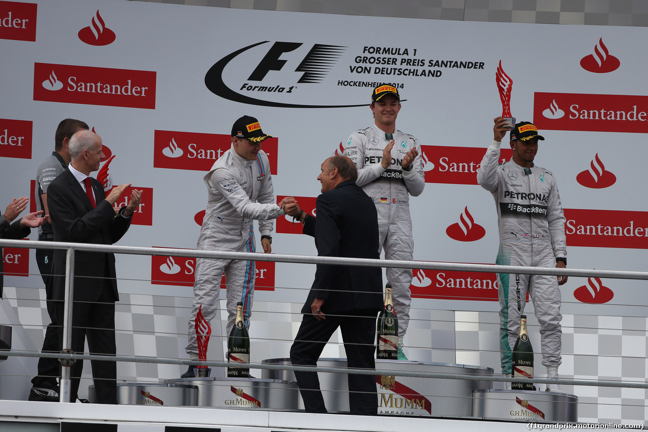 GP GERMANIA, 20.07.2014- Gara,  The Podium: winner Nico Rosberg (GER) Mercedes AMG F1 W05, 2nd Valtteri Bottas (FIN) Williams F1 Team FW36, 3rd Lewis Hamilton (GBR) Mercedes AMG F1 W05