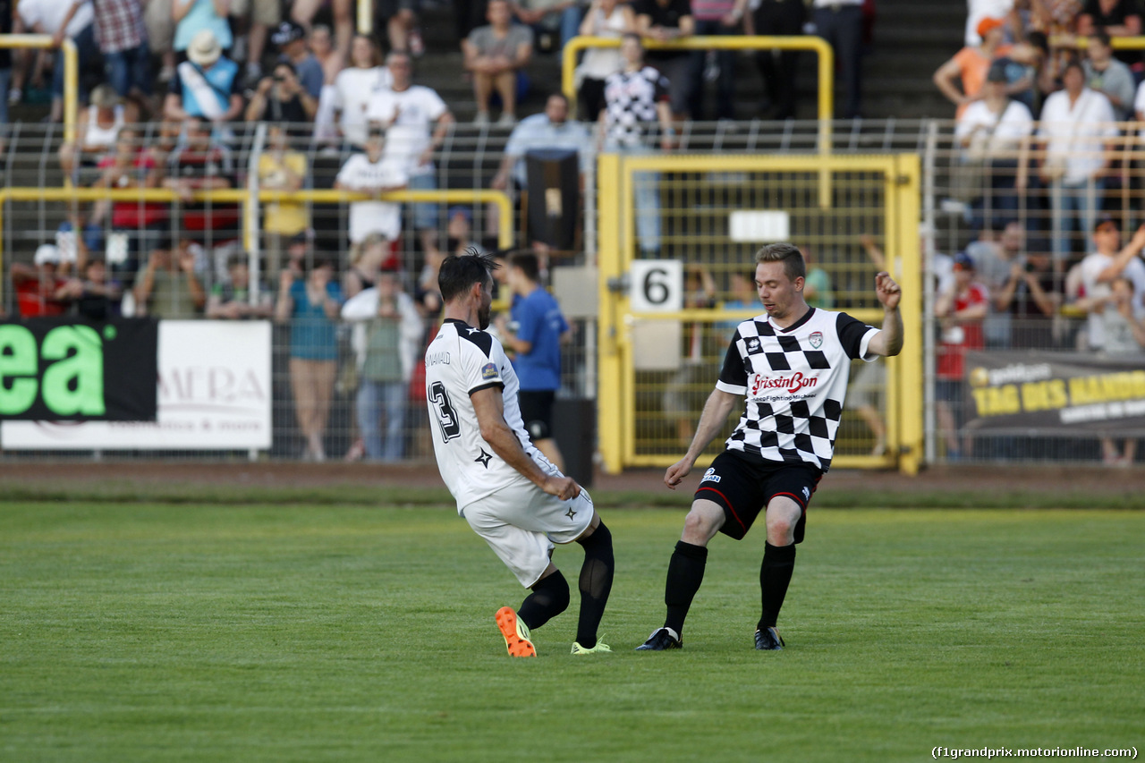 GP GERMANIA, Sven Hannawald (GER) Former Ski Jumper e Nico Bastian (GER) Mercedes Team Rowe, Kick f¸r Kinder at Hanau. 
16.07.2014. Formula 1 World Championship, Rd 10, German Grand Prix, Hockenheim, Germany, Wednesday Soccer.