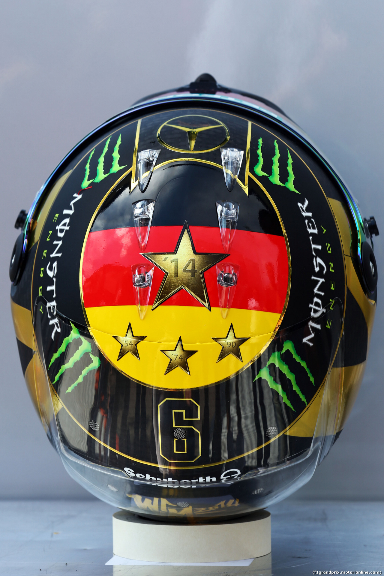 GP GERMANIA, The helmet of Nico Rosberg (GER) Mercedes AMG F1 celebrating Germany's 2014 FIFA World Cup success. 
17.07.2014. Formula 1 World Championship, Rd 10, German Grand Prix, Hockenheim, Germany, Preparation Day.