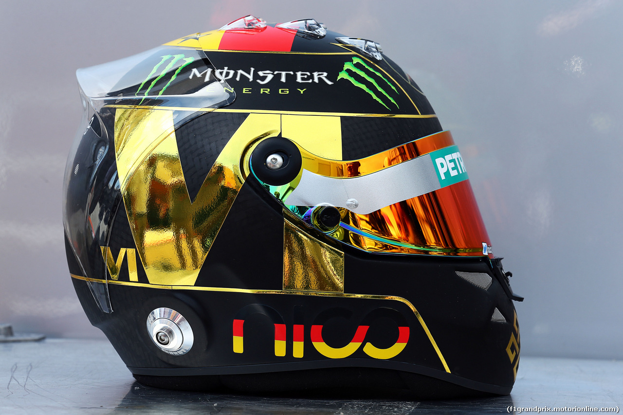 GP GERMANIA, The helmet of Nico Rosberg (GER) Mercedes AMG F1 celebrating Germany's 2014 FIFA World Cup success. 
17.07.2014. Formula 1 World Championship, Rd 10, German Grand Prix, Hockenheim, Germany, Preparation Day.