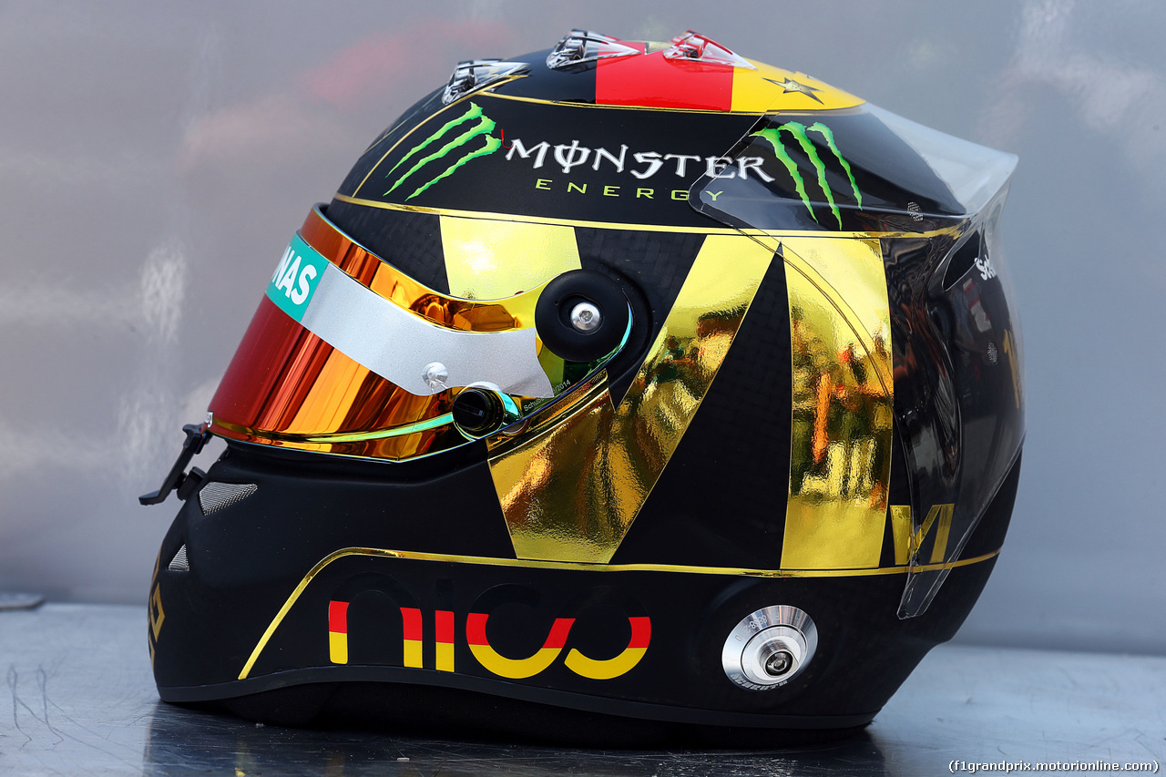 GP GERMANIA, The helmet of Nico Rosberg (GER) Mercedes AMG F1 celebrating Germany's 2014 FIFA World Cup success. 
17.07.2014. Formula 1 World Championship, Rd 10, German Grand Prix, Hockenheim, Germany, Preparation Day.
