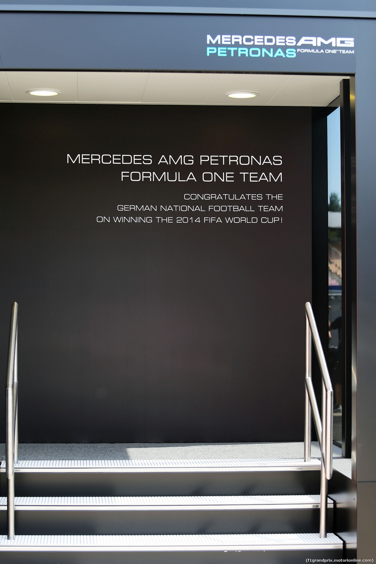 GP GERMANIA, The Mercedes AMG F1 motorhome celebrates Germany's 2014 FIFA World Cup success.
17.07.2014. Formula 1 World Championship, Rd 10, German Grand Prix, Hockenheim, Germany, Preparation Day.