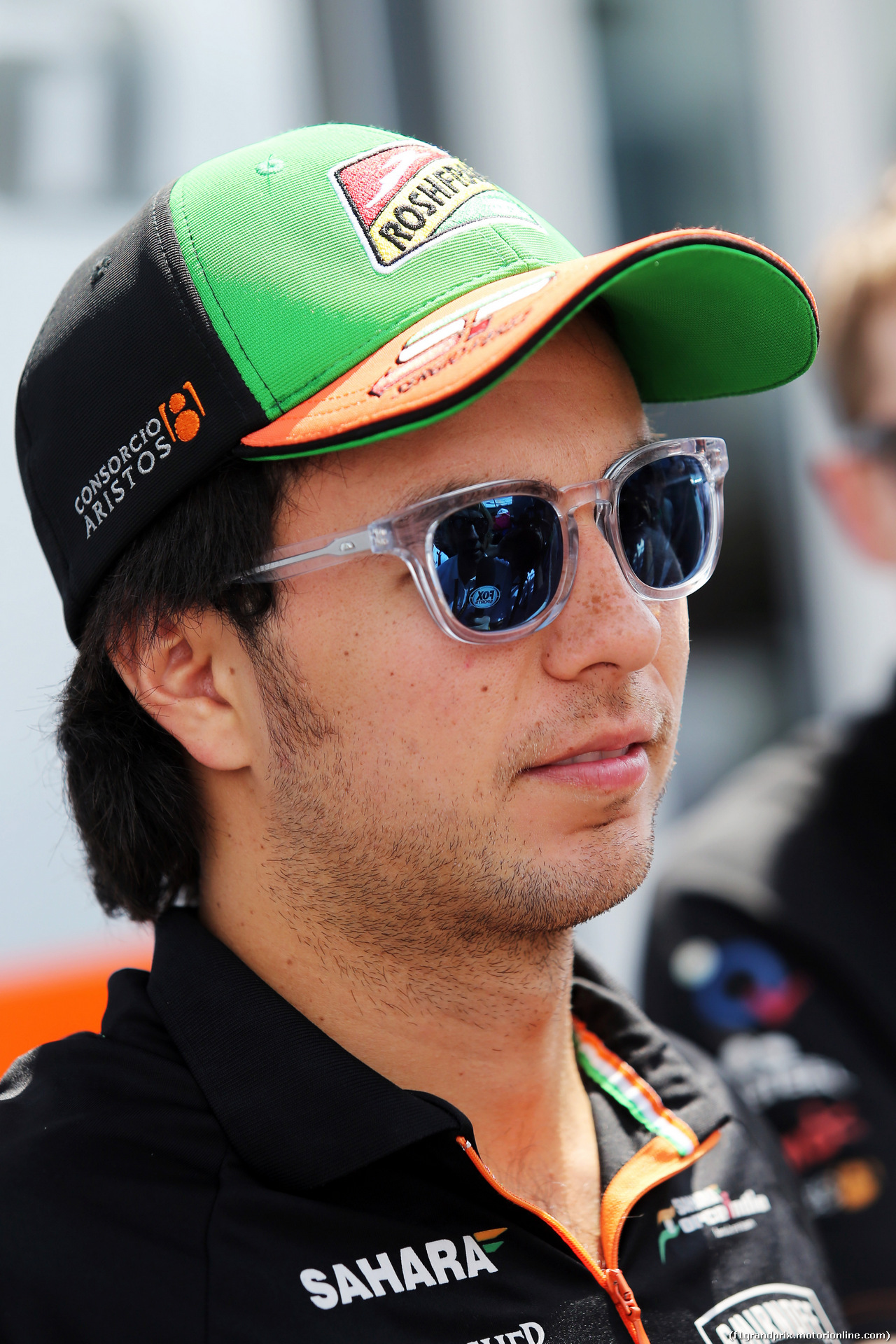 GP GERMANIA, Sergio Perez (MEX) Sahara Force India F1 with the media.
17.07.2014. Formula 1 World Championship, Rd 10, German Grand Prix, Hockenheim, Germany, Preparation Day.