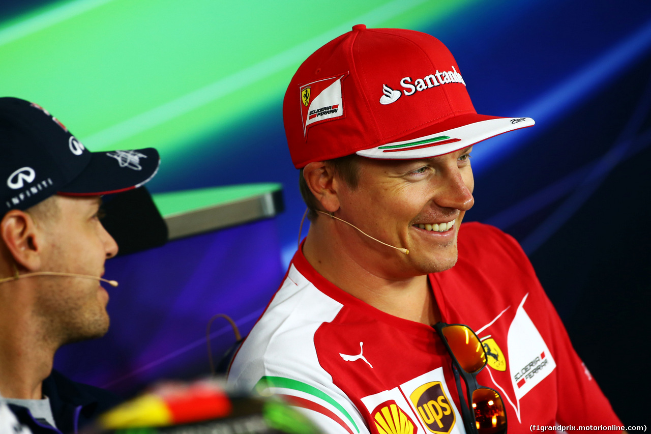 GP GERMANIA, (L to R): Sebastian Vettel (GER) Red Bull Racing e Kimi Raikkonen (FIN) Ferrari in the FIA Press Conference.
17.07.2014. Formula 1 World Championship, Rd 10, German Grand Prix, Hockenheim, Germany, Preparation Day.