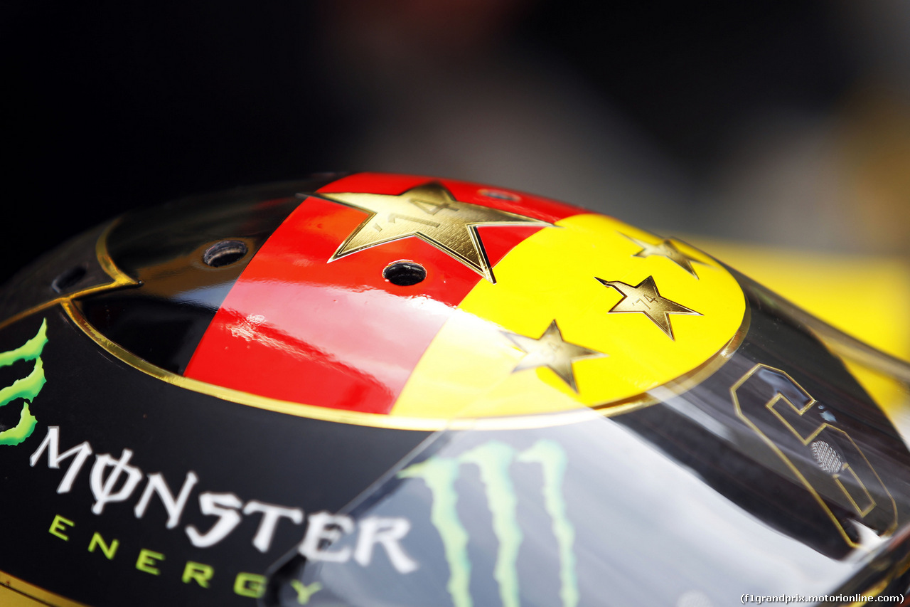 GP GERMANIA, The helmet of Nico Rosberg (GER) Mercedes AMG F1 celebrating Germany's 2014 FIFA World Cup success. 
17.07.2014. Formula 1 World Championship, Rd 10, German Grand Prix, Hockenheim, Germany, Preparation Day.