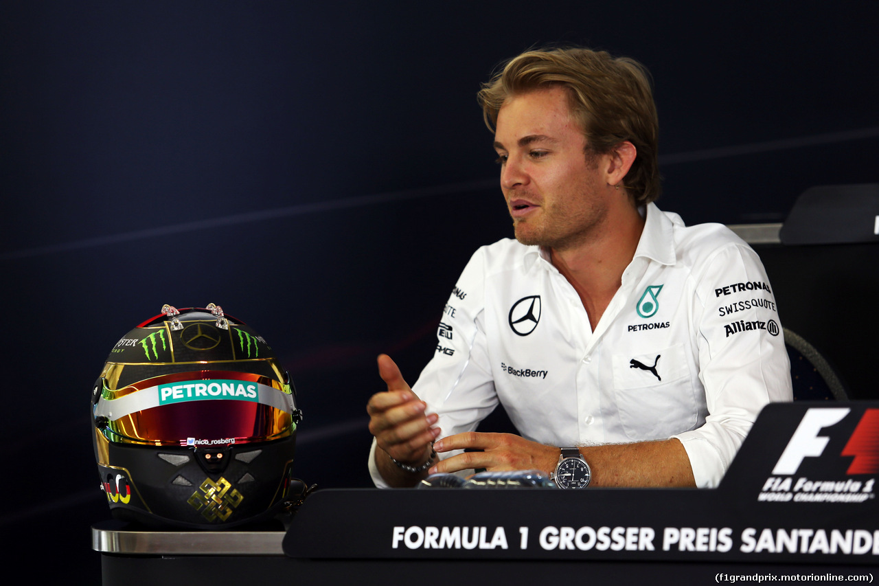 GP GERMANIA, Nico Rosberg (GER) Mercedes AMG F1 in the FIA Press Conference with his World Cup celebrating helmet.
17.07.2014. Formula 1 World Championship, Rd 10, German Grand Prix, Hockenheim, Germany, Preparation Day.