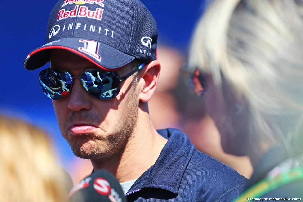 GP GERMANIA, Sebastian Vettel (GER) Red Bull Racing with the media.
17.07.2014. Formula 1 World Championship, Rd 10, German Grand Prix, Hockenheim, Germany, Preparation Day.