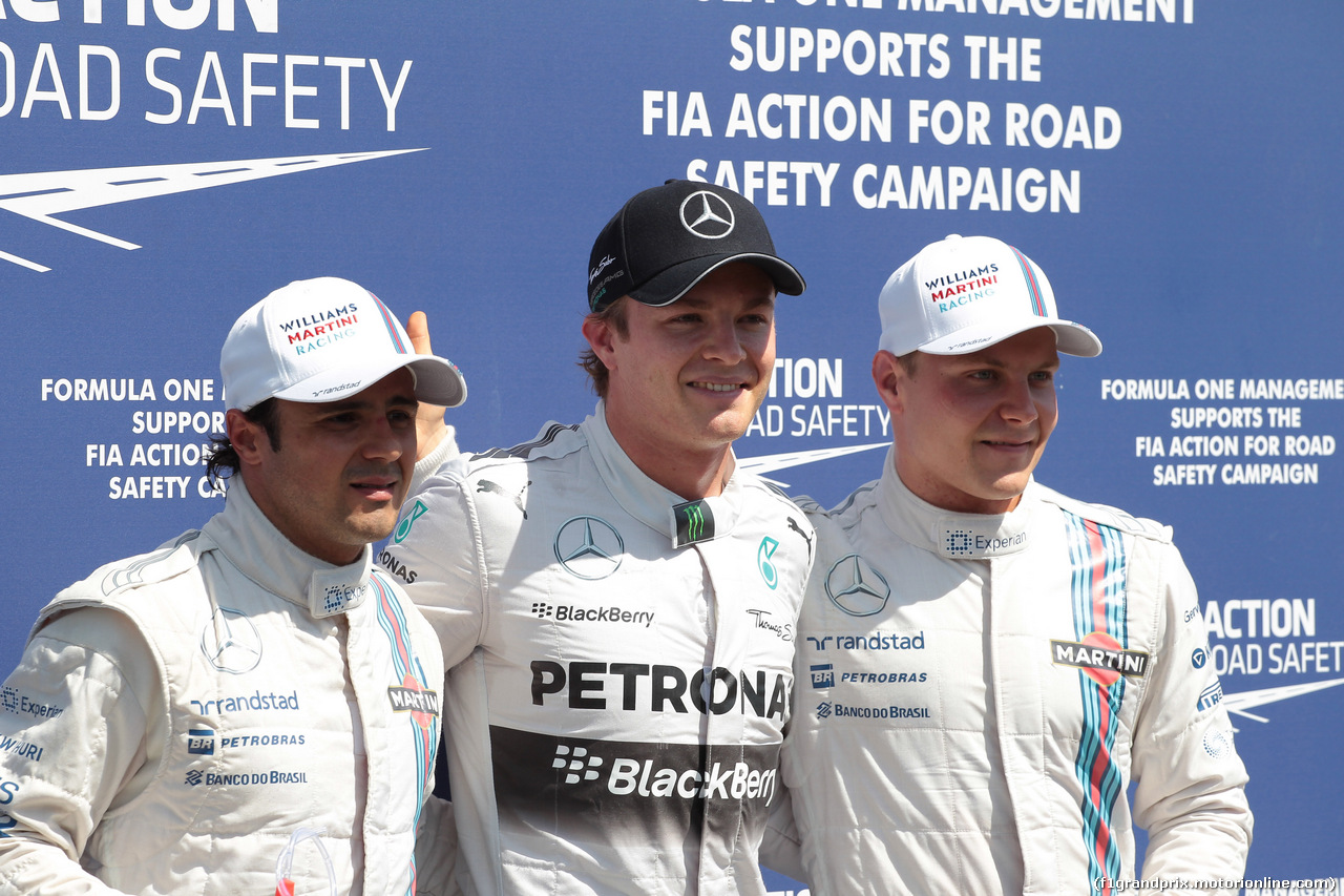 GP GERMANIA, 19.07.2014- Nico Rosberg (GER) Mercedes AMG F1 W05, Felipe Massa (BRA) Williams F1 Team FW36 e Valtteri Bottas (FIN) Williams F1 Team FW36
