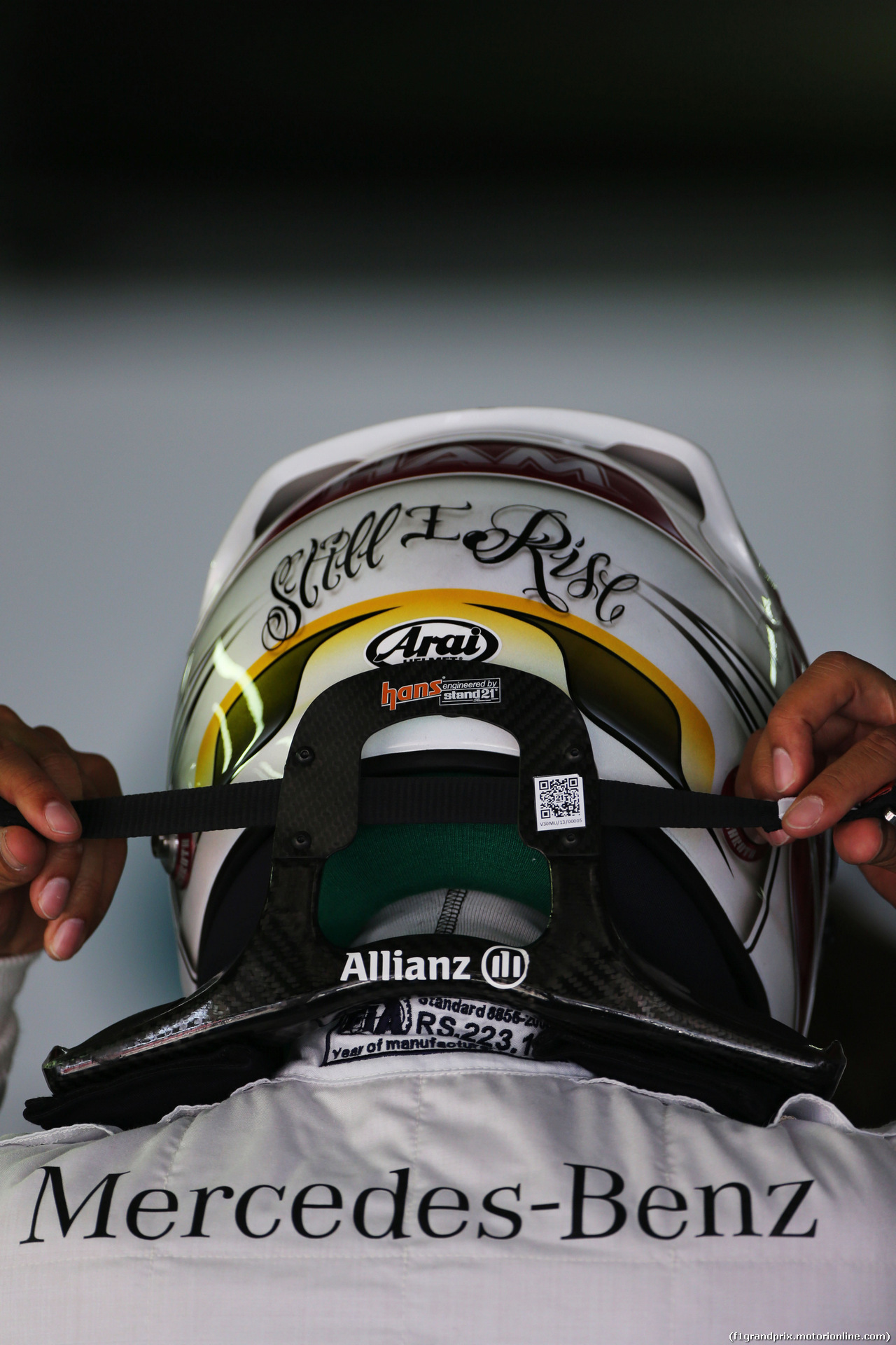 GP GERMANIA, Lewis Hamilton (GBR) Mercedes AMG F1, helmet e HANS device.
18.07.2014. Formula 1 World Championship, Rd 10, German Grand Prix, Hockenheim, Germany, Practice Day.