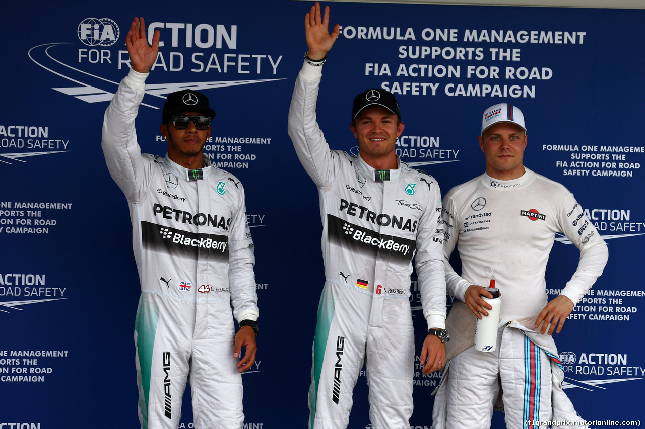GP GIAPPONE, 04.10.2014 - Qualifiche, secondo Lewis Hamilton (GBR) Mercedes AMG F1 W05, Nico Rosberg (GER) Mercedes AMG F1 W05 pole position e terzo Valtteri Bottas (FIN) Williams F1 Team FW36