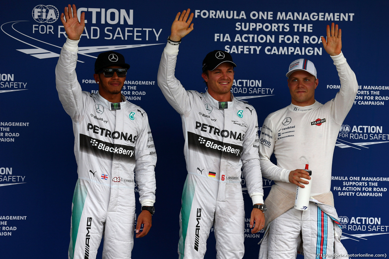 GP GIAPPONE, 04.10.2014 - Qualifiche, secondo Lewis Hamilton (GBR) Mercedes AMG F1 W05, Nico Rosberg (GER) Mercedes AMG F1 W05 pole position e terzo Valtteri Bottas (FIN) Williams F1 Team FW36