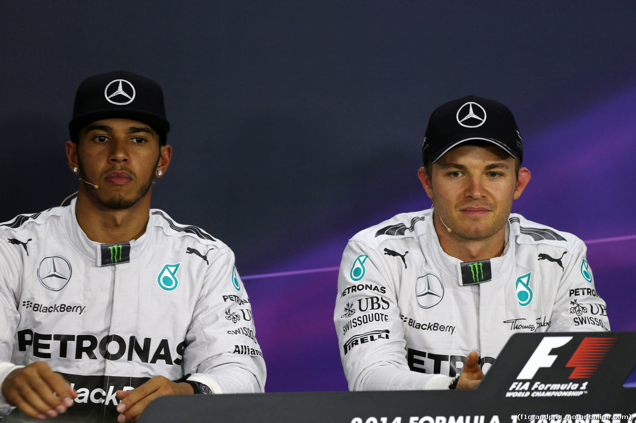 GP GIAPPONE, 04.10.2014 - Qualifiche, Conferenza Stampa, Lewis Hamilton (GBR) Mercedes AMG F1 W05 e Nico Rosberg (GER) Mercedes AMG F1 W05