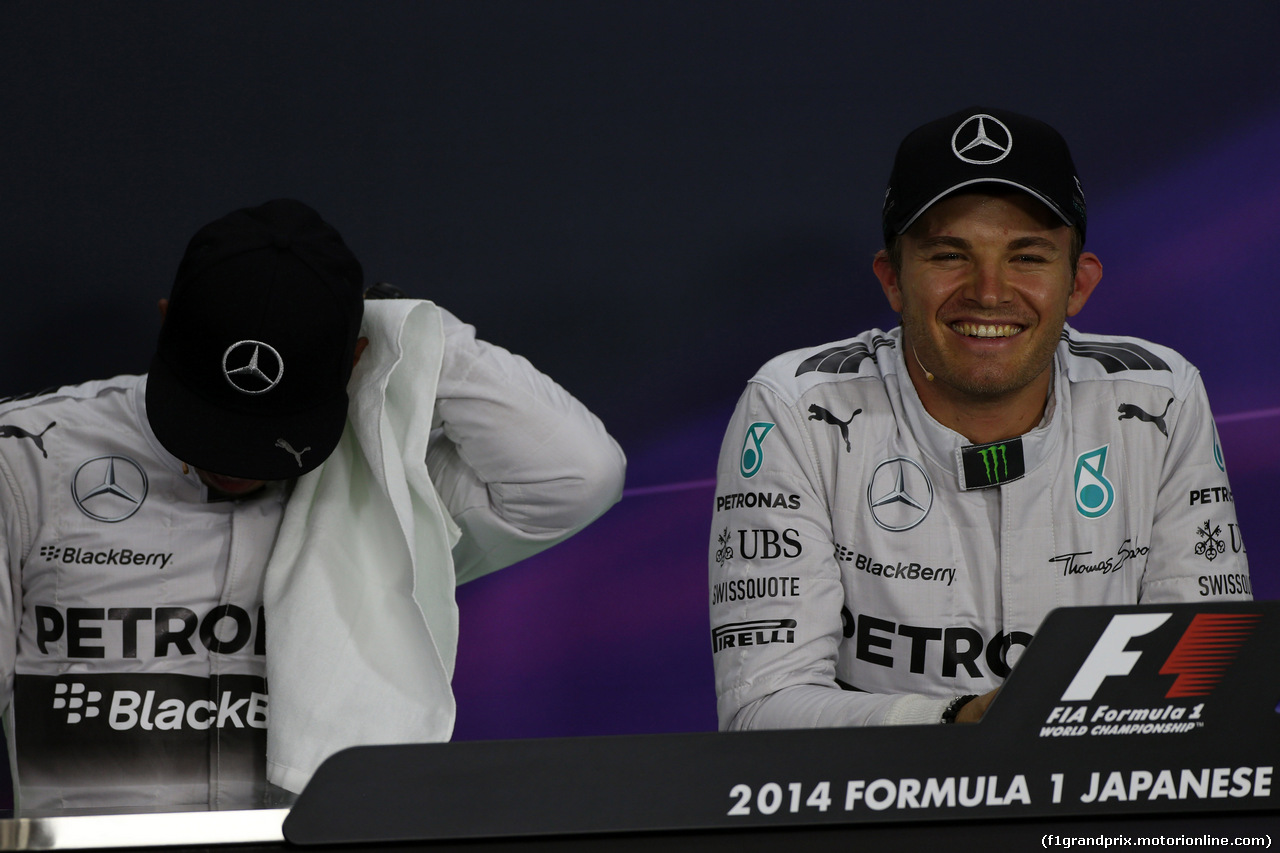 GP GIAPPONE, 04.10.2014 - Qualifiche, Conferenza Stampa, Lewis Hamilton (GBR) Mercedes AMG F1 W05 e Nico Rosberg (GER) Mercedes AMG F1 W05