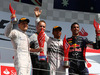 GP GRAN BRETAGNA, 06.07.2014 - Podium, Lewis Hamilton (GBR) Mercedes AMG F1 W05 (vincitore), Valtteri Bottas (FIN) Williams F1 Team FW36 (secondo) e Daniel Ricciardo (AUS) Infiniti Red Bull Racing RB10 (terzo)