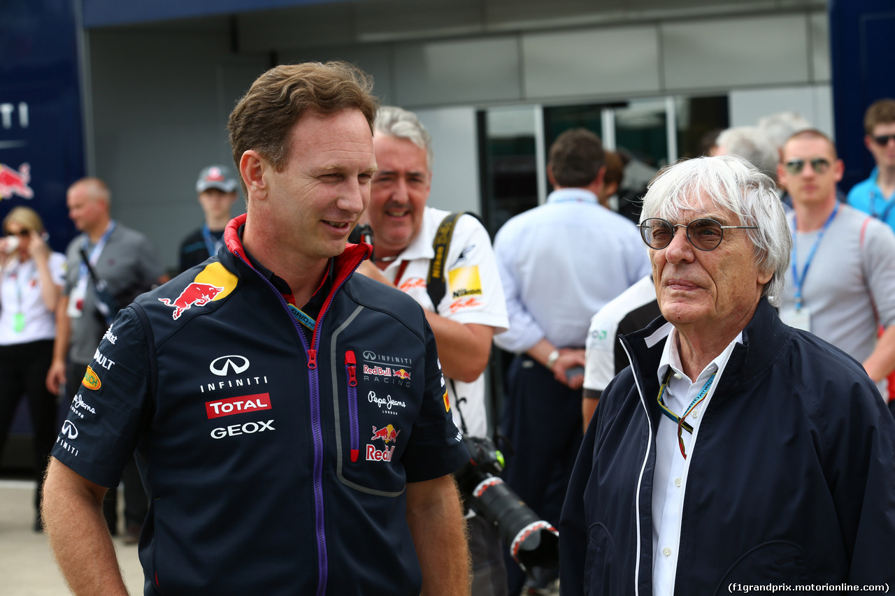 GP GRAN BRETAGNA, 04.07.2014 - Christian Horner (GBR), Red Bull Racing, Sporting Director e Bernie Ecclestone (GBR), President e CEO of Formula One Management