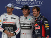 GP GRAN BRETAGNA, 04.07.2014 - Qualifiche, Nico Rosberg (GER) Mercedes AMG F1 W05 (pole position), Sebastian Vettel (GER) Infiniti Red Bull Racing RB10 (secondo) e Jenson Button (GBR) McLaren Mercedes MP4-29 (terzo)