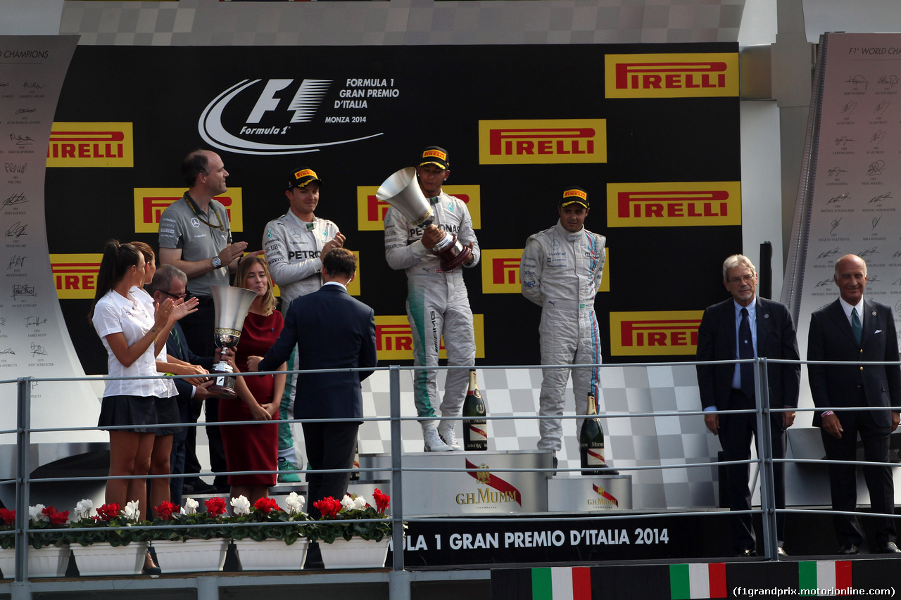GP ITALIA, 07.09.2014 - Gara, 1st position Lewis Hamilton (GBR) Mercedes AMG F1 W05, secondo Nico Rosberg (GER) Mercedes AMG F1 W05 e terzo Felipe Massa (BRA) Williams F1 Team FW36
