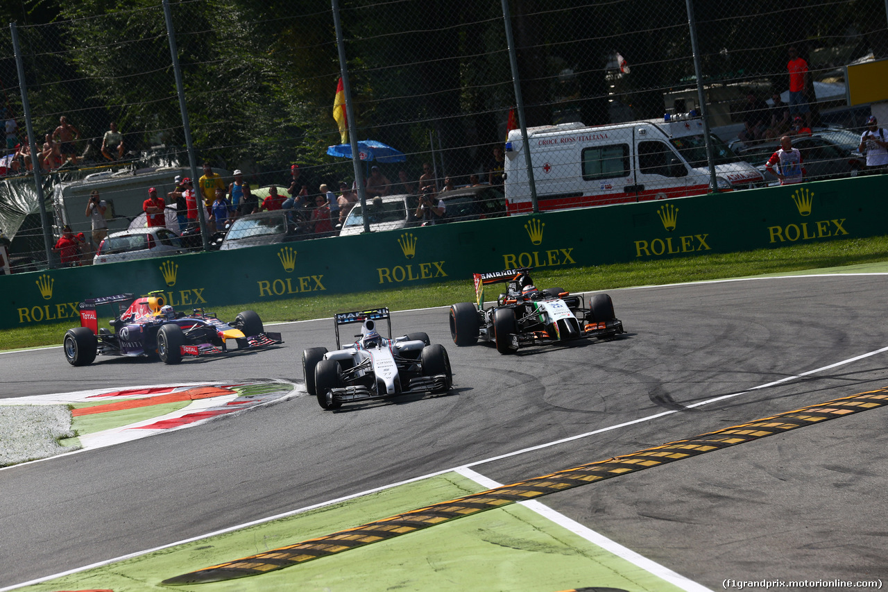 GP ITALIA, 07.09.2014 - Gara, Valtteri Bottas (FIN) Williams F1 Team FW36 e Nico Hulkenberg (GER) Sahara Force India F1 VJM07