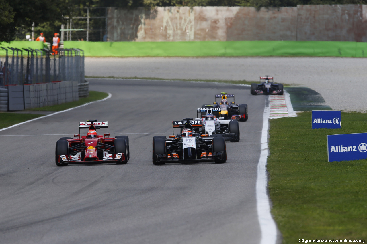 GP ITALIA, 07.09.2014 - Gara, Kimi Raikkonen (FIN) Ferrari F14-T e Nico Hulkenberg (GER) Sahara Force India F1 VJM07