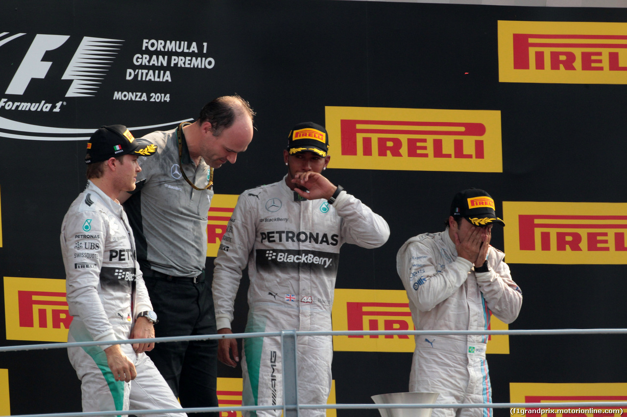 GP ITALIA, 07.09.2014 - Gara, secondo Nico Rosberg (GER) Mercedes AMG F1 W05, Lewis Hamilton (GBR) Mercedes AMG F1 W05 vincitore e terzo Felipe Massa (BRA) Williams F1 Team FW36