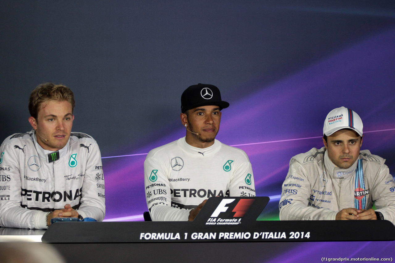 GP ITALIA, 07.09.2014 - Gara, Conferenza Stampa, Nico Rosberg (GER) Mercedes AMG F1 W05, Lewis Hamilton (GBR) Mercedes AMG F1 W05 e Felipe Massa (BRA) Williams F1 Team FW36