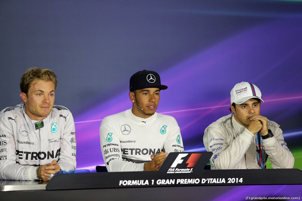GP ITALIA, 07.09.2014 - Gara, Conferenza Stampa, Nico Rosberg (GER) Mercedes AMG F1 W05, Lewis Hamilton (GBR) Mercedes AMG F1 W05 e Felipe Massa (BRA) Williams F1 Team FW36