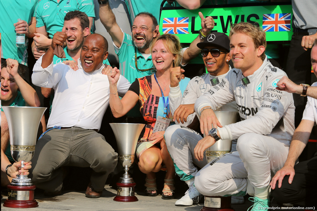 GP ITALIA, 07.09.2014 - Gara, Festeggiamenti, Lewis Hamilton (GBR) Mercedes AMG F1 W05 vincitore e secondo Nico Rosberg (GER) Mercedes AMG F1 W05
