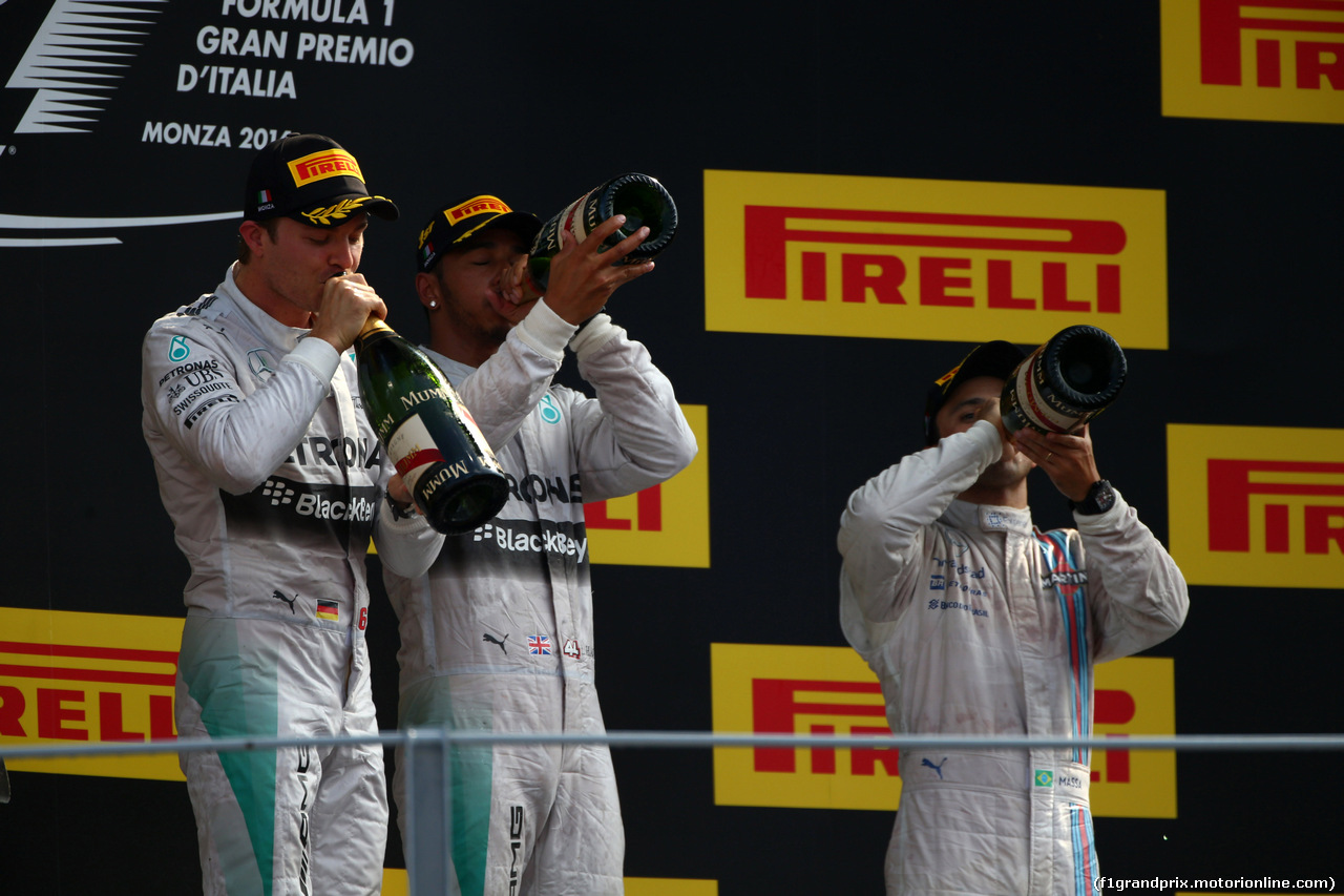 GP ITALIA, 07.09.2014 - Gara, secondo Nico Rosberg (GER) Mercedes AMG F1 W05, Lewis Hamilton (GBR) Mercedes AMG F1 W05 vincitore e terzo Felipe Massa (BRA) Williams F1 Team FW36