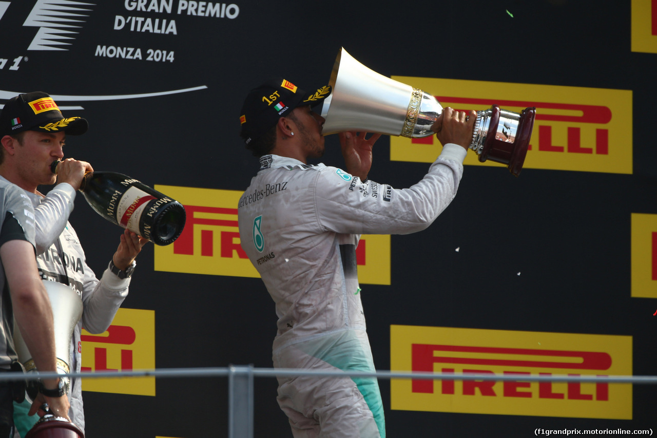 GP ITALIA, 07.09.2014 - Gara, secondo Nico Rosberg (GER) Mercedes AMG F1 W05 e Lewis Hamilton (GBR) Mercedes AMG F1 W05 vincitore