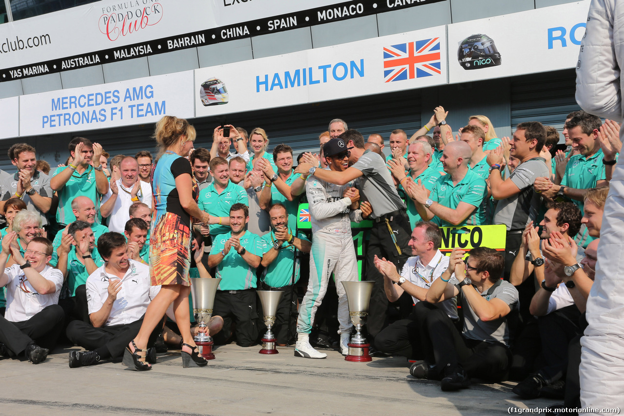 GP ITALIA, 07.09.2014 - Gara, Festeggiamenti, Lewis Hamilton (GBR) Mercedes AMG F1 W05 vincitore e secondo Nico Rosberg (GER) Mercedes AMG F1 W05