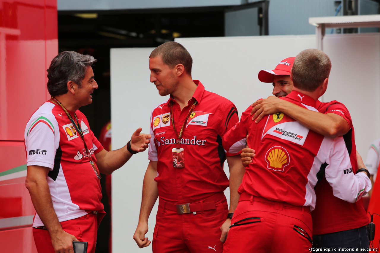 GP ITALIA, 04.09.2014- Marco Mattiacci (ITA) Team Principal, Ferrari e Renato Bisignani (ITA), Press Officer Ferrari with Marc Gene (ESP), Test Driver Ferrari