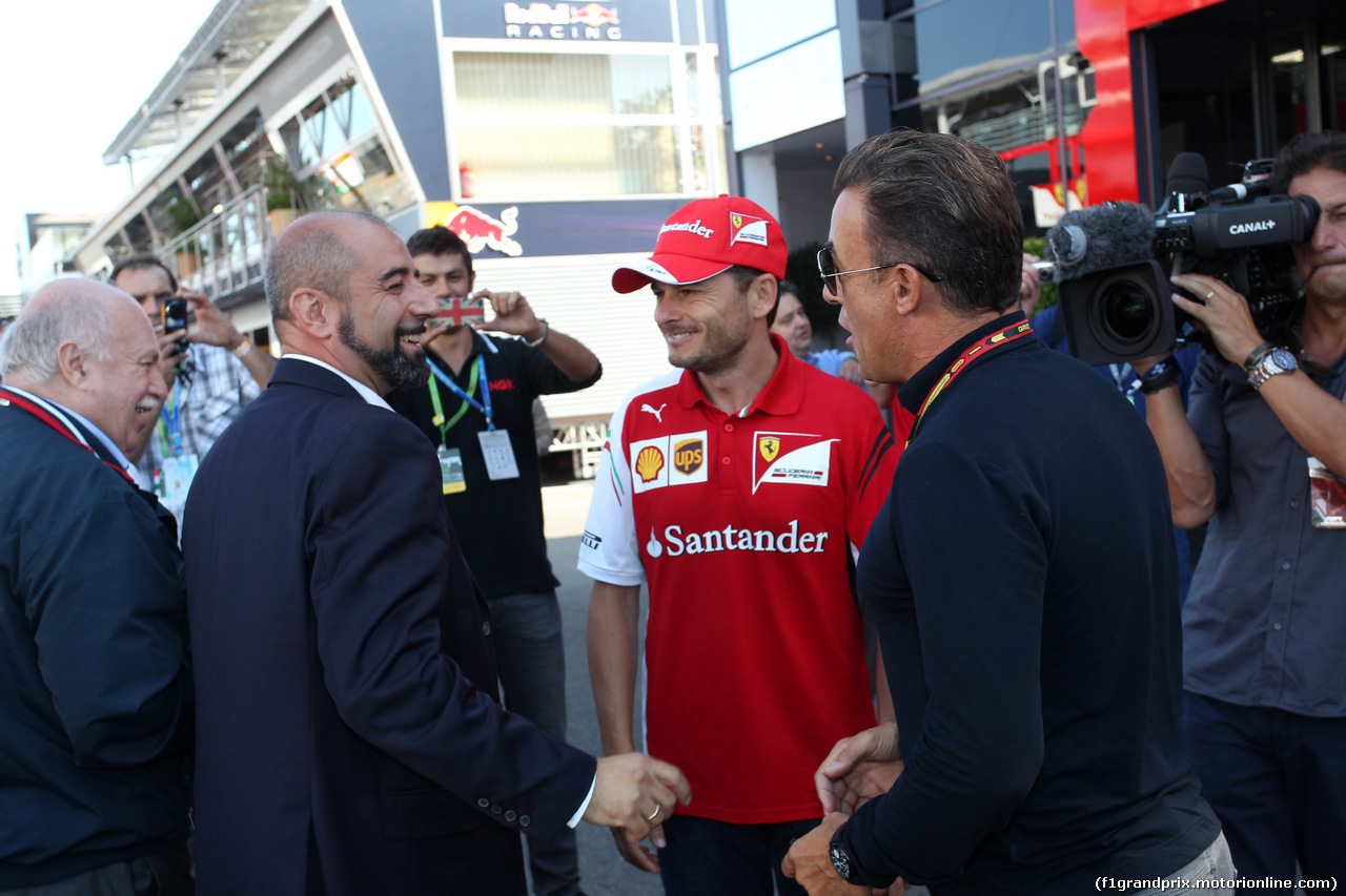 GP ITALIA, 06.09.2014 - (L-R) Ivan Capelli (ITA) ACI Milano, President, Giancarlo Fisichella (ITA) e Jean Alesi (FRA)